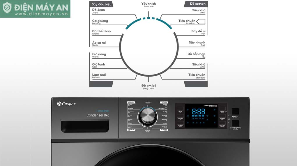 Máy Sấy Ngưng Tụ Casper 8 Kg TD-80CGB - chương trình giặt